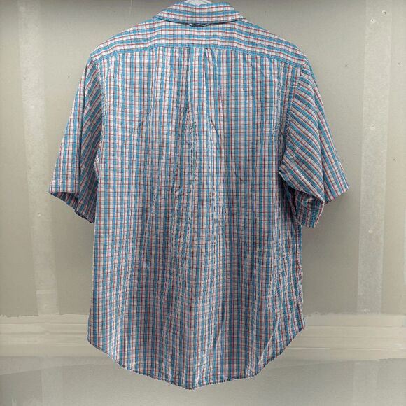 Vintage Cremieux Mens Large Plaid Red Blue White Button Down Short Sleeve - Picture 3 of 3